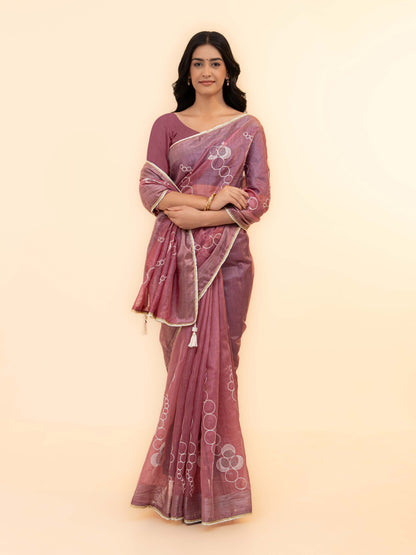 Dusty Pink tissue silk Saree