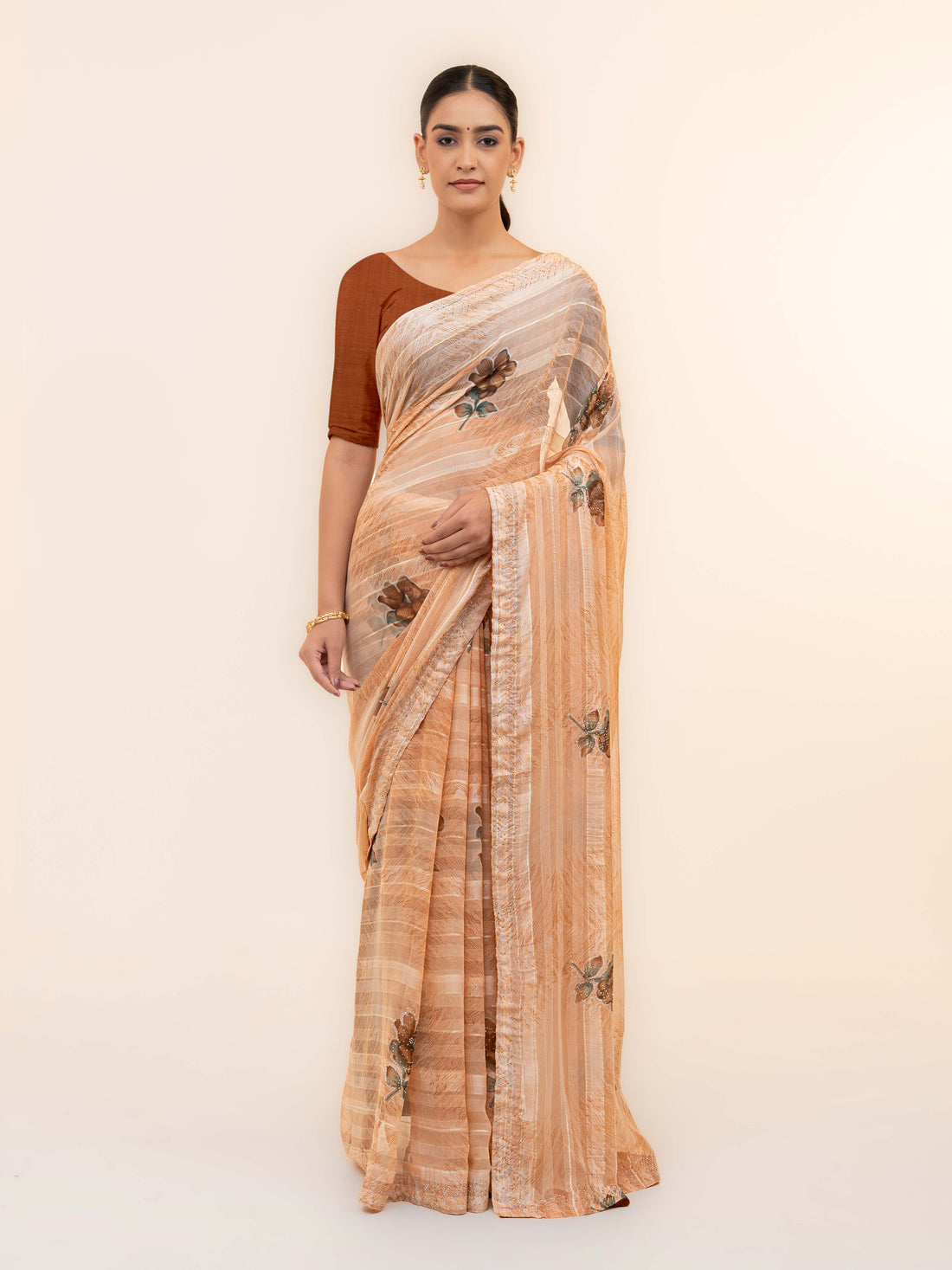 Peach Pink Soft Georgette Saree