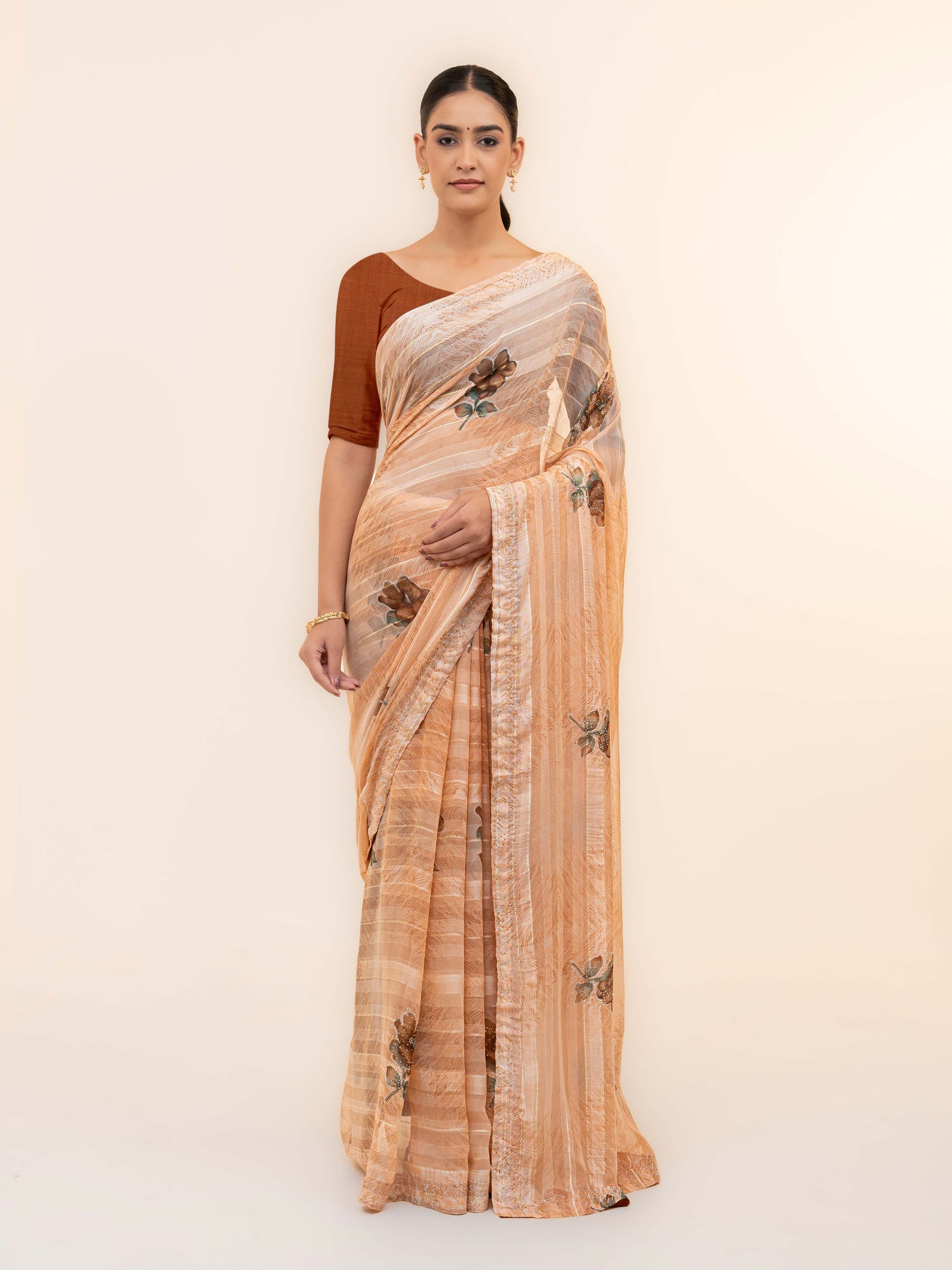 Peach Pink Soft Georgette Saree