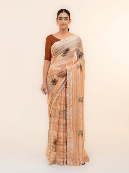 Peach Pink Soft Georgette Saree