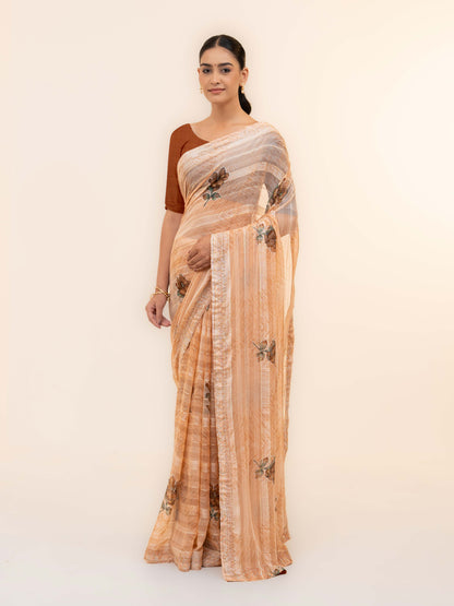 Peach Pink Soft Georgette Saree