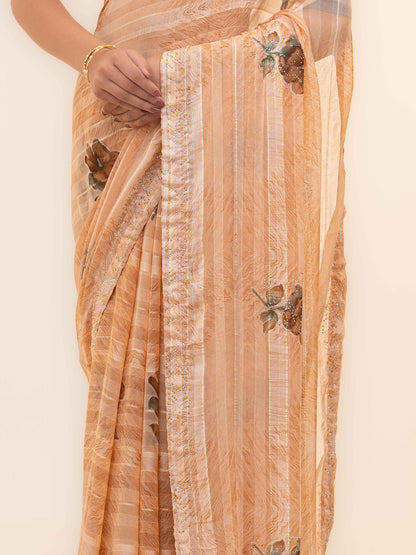 Peach Pink Soft Georgette Saree