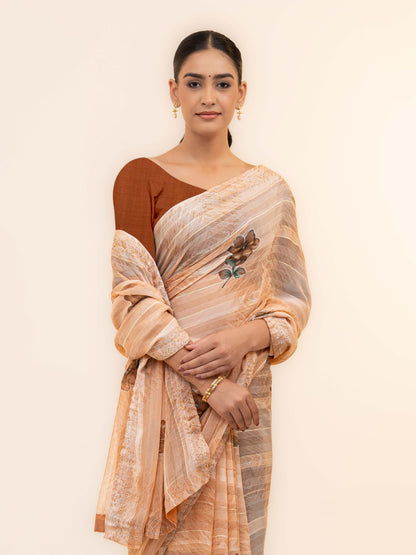 Peach Pink Soft Georgette Saree
