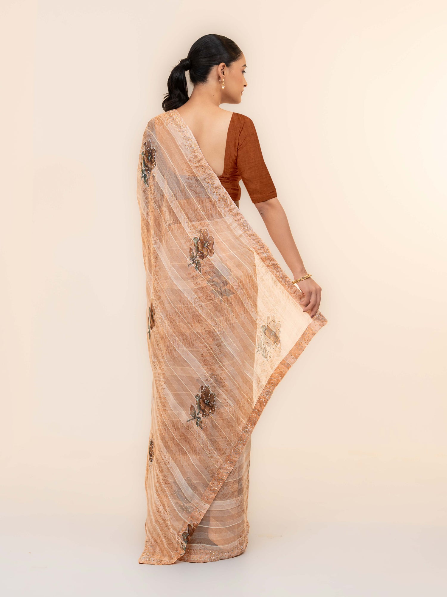 Peach Pink Soft Georgette Saree