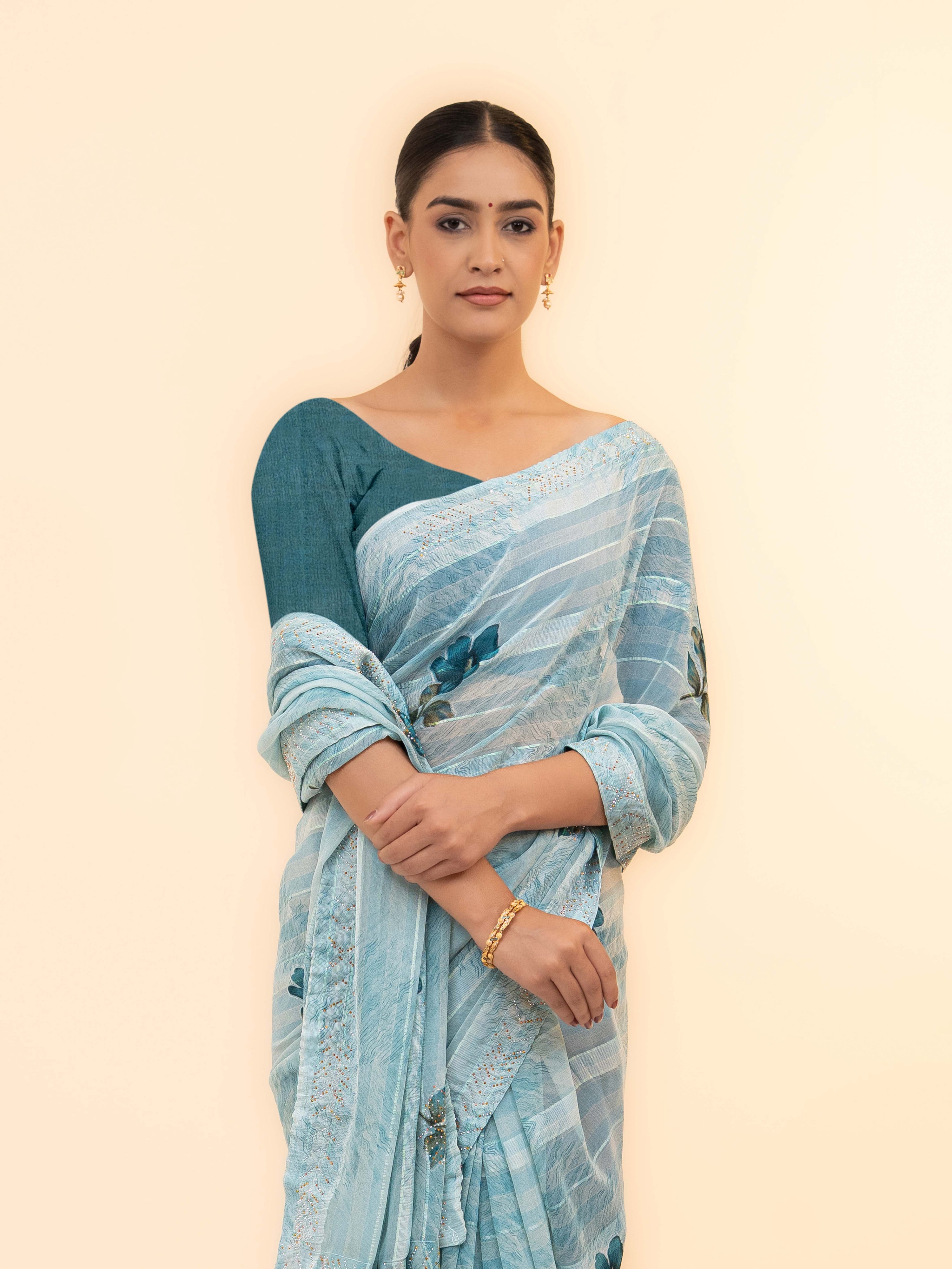 Sky Blue Soft Georgette Saree