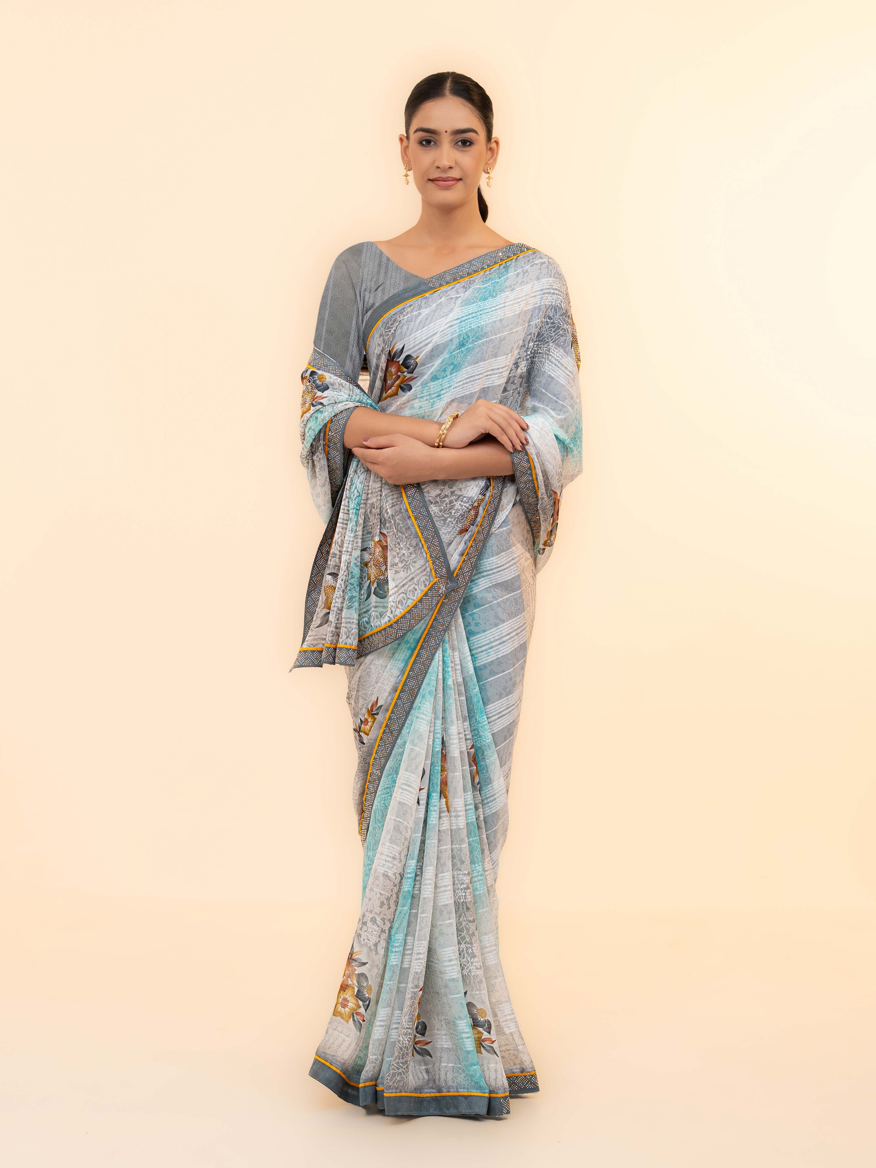 Sky Blue Georgette Saree