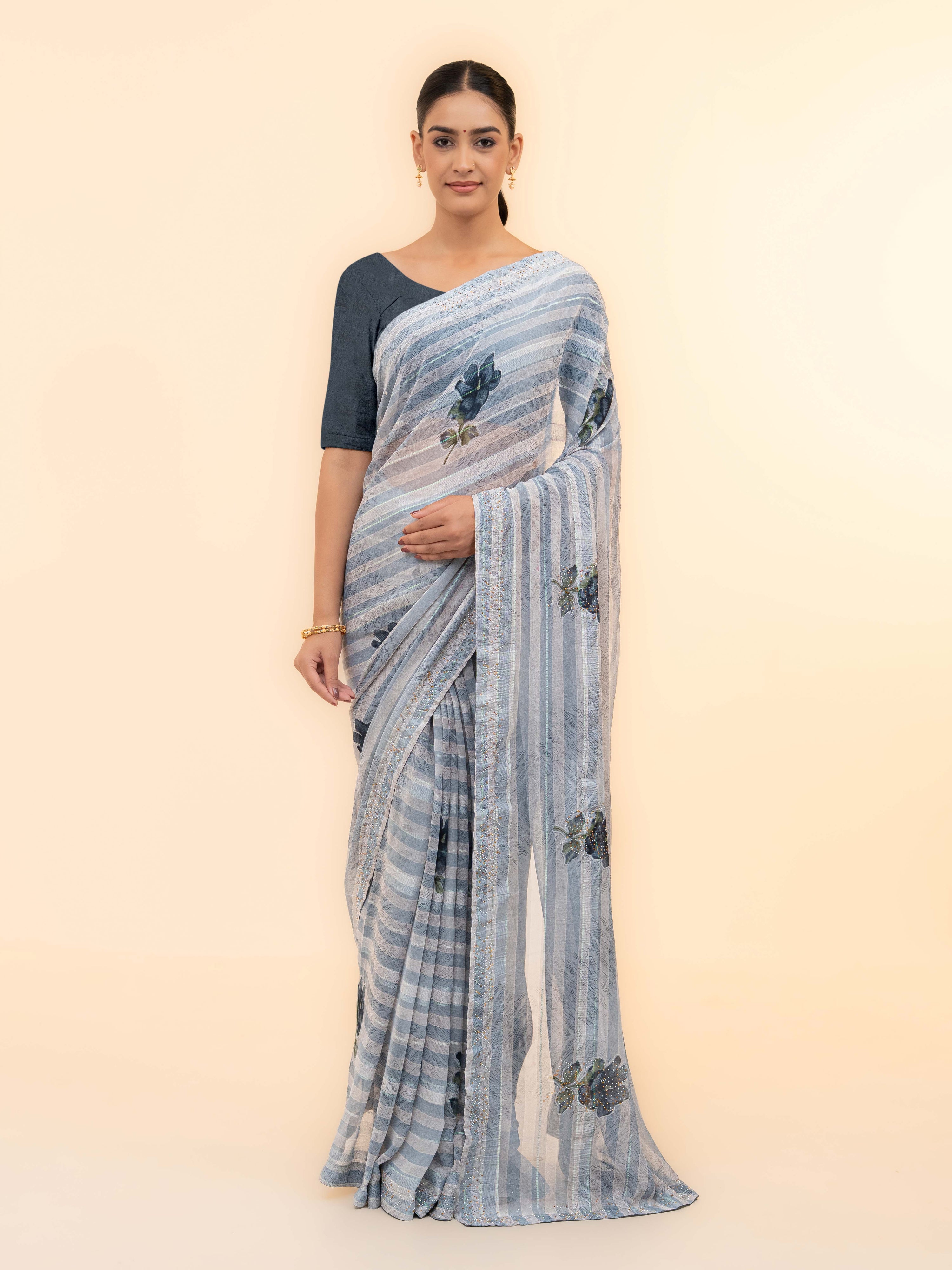 Grey Soft Georgette Saree