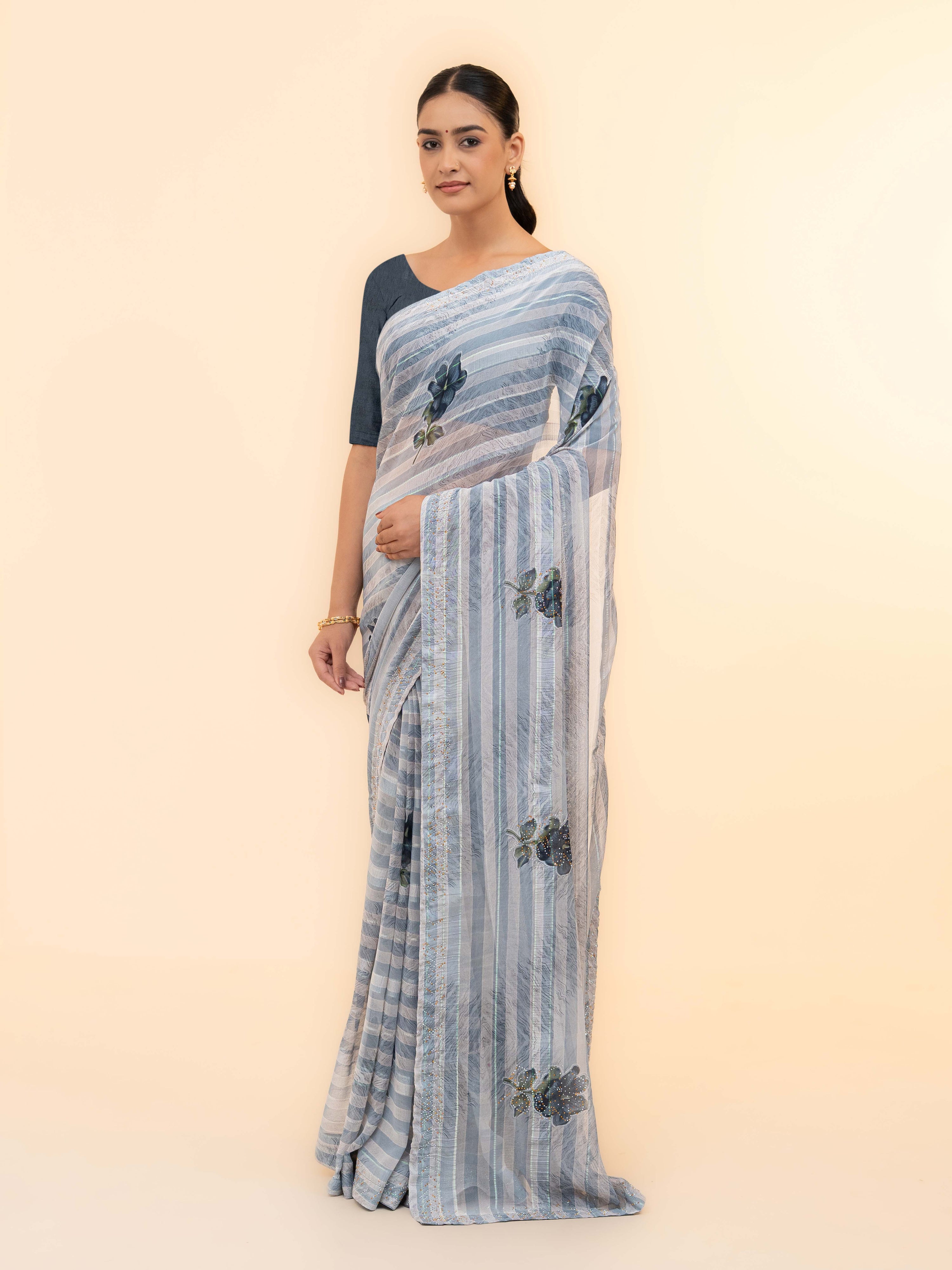 Grey Soft Georgette Saree