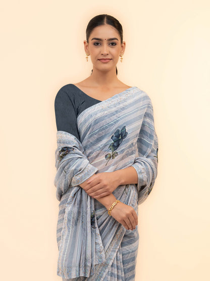 Grey Soft Georgette Saree