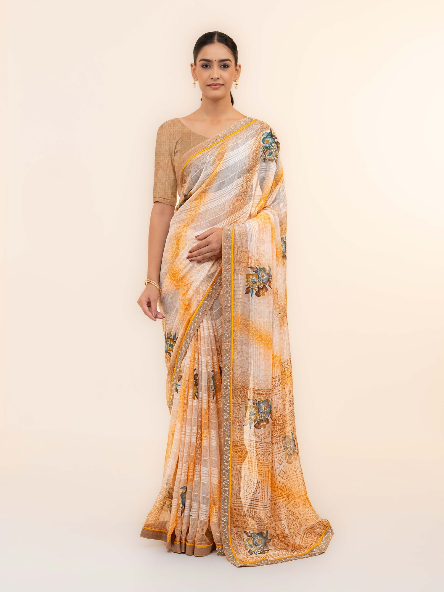 Orange Beige Georgette Saree