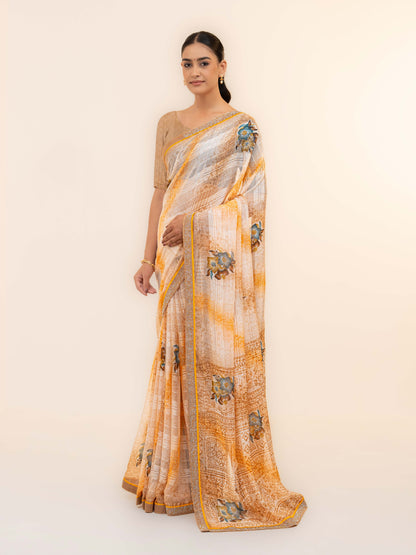 Orange Beige Georgette Saree