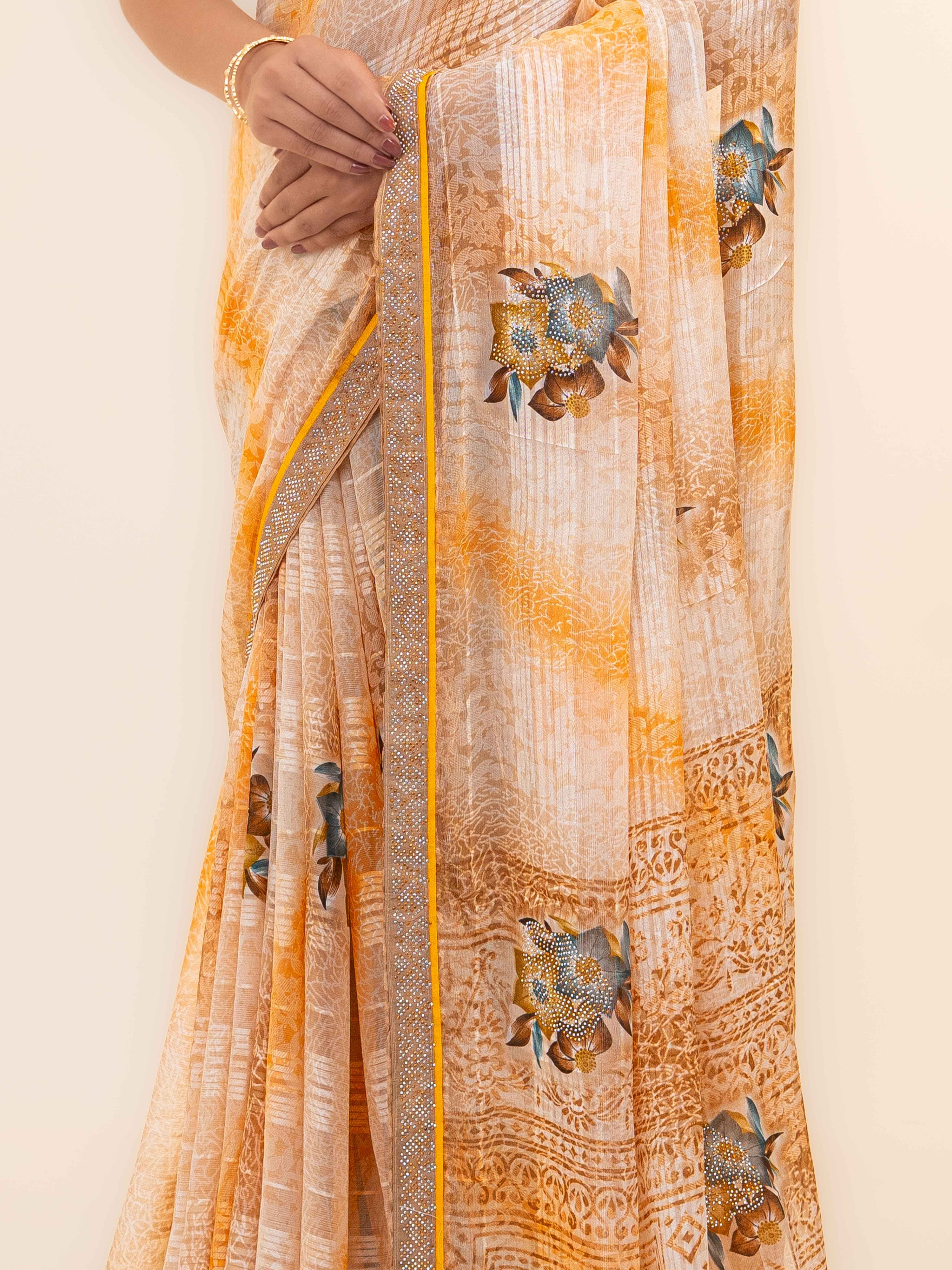 Orange Beige Georgette Saree