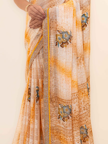 Orange Beige Georgette Saree