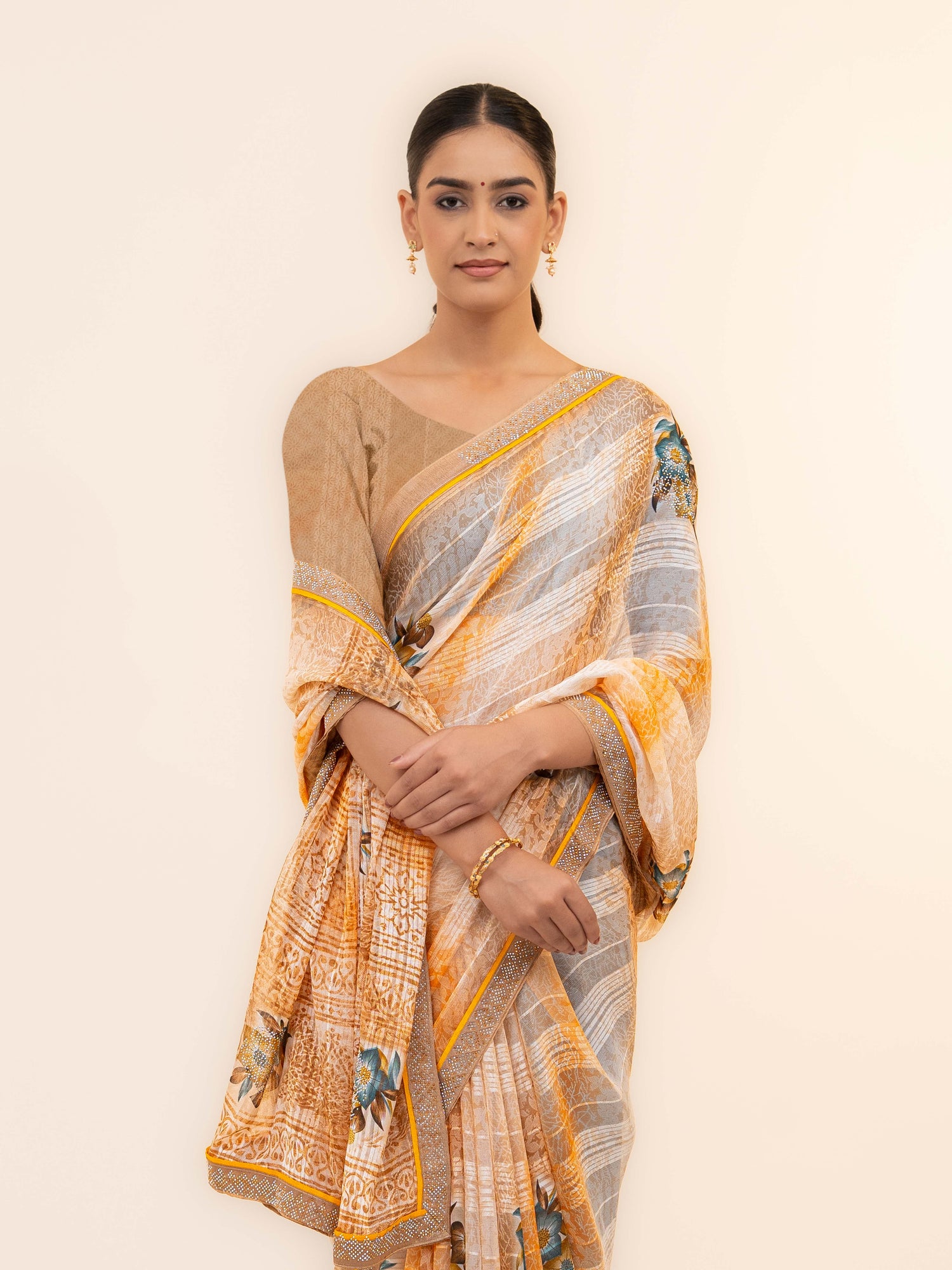 Orange Beige Georgette Saree