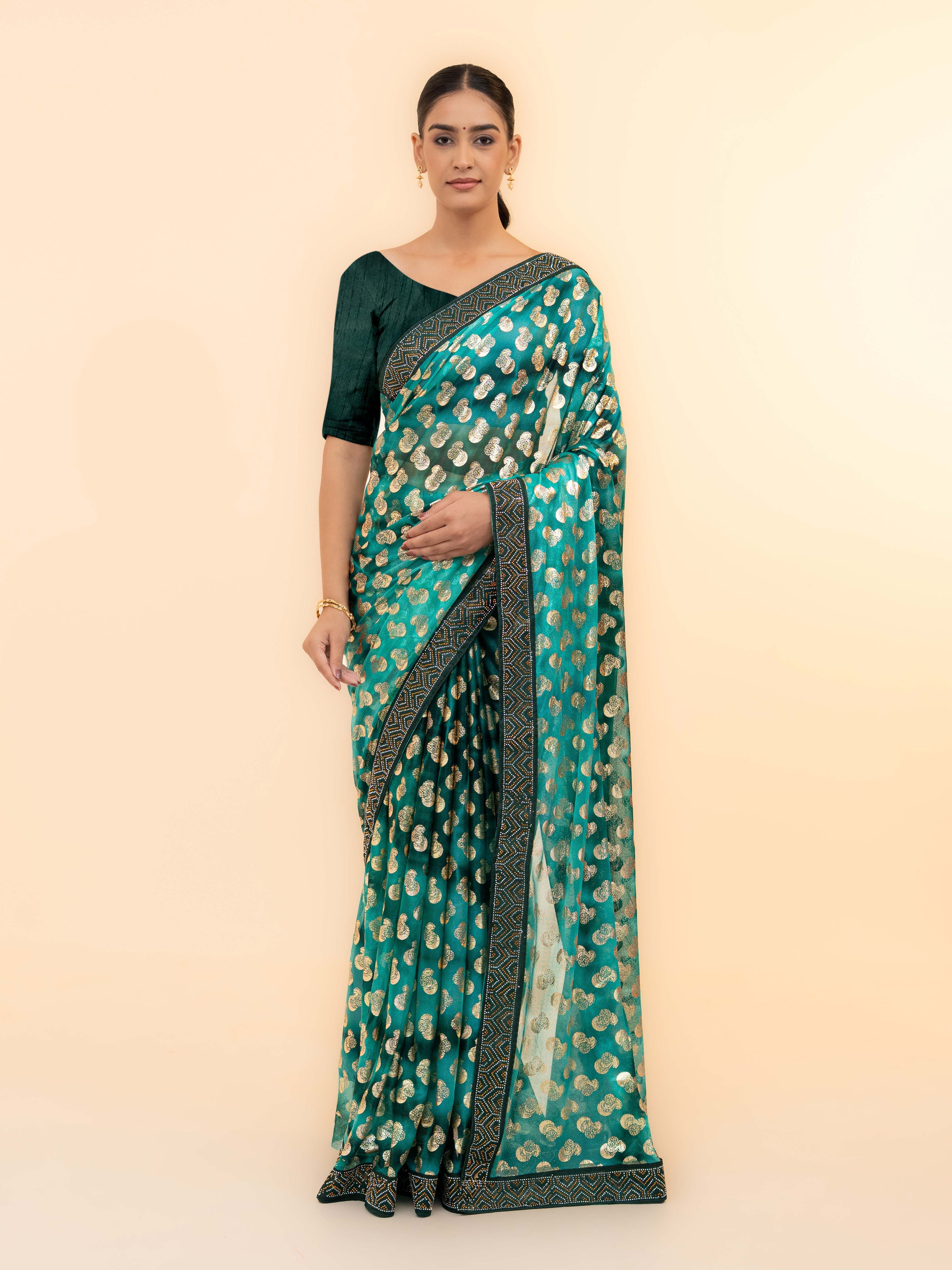 Teal Green Lycra Saree