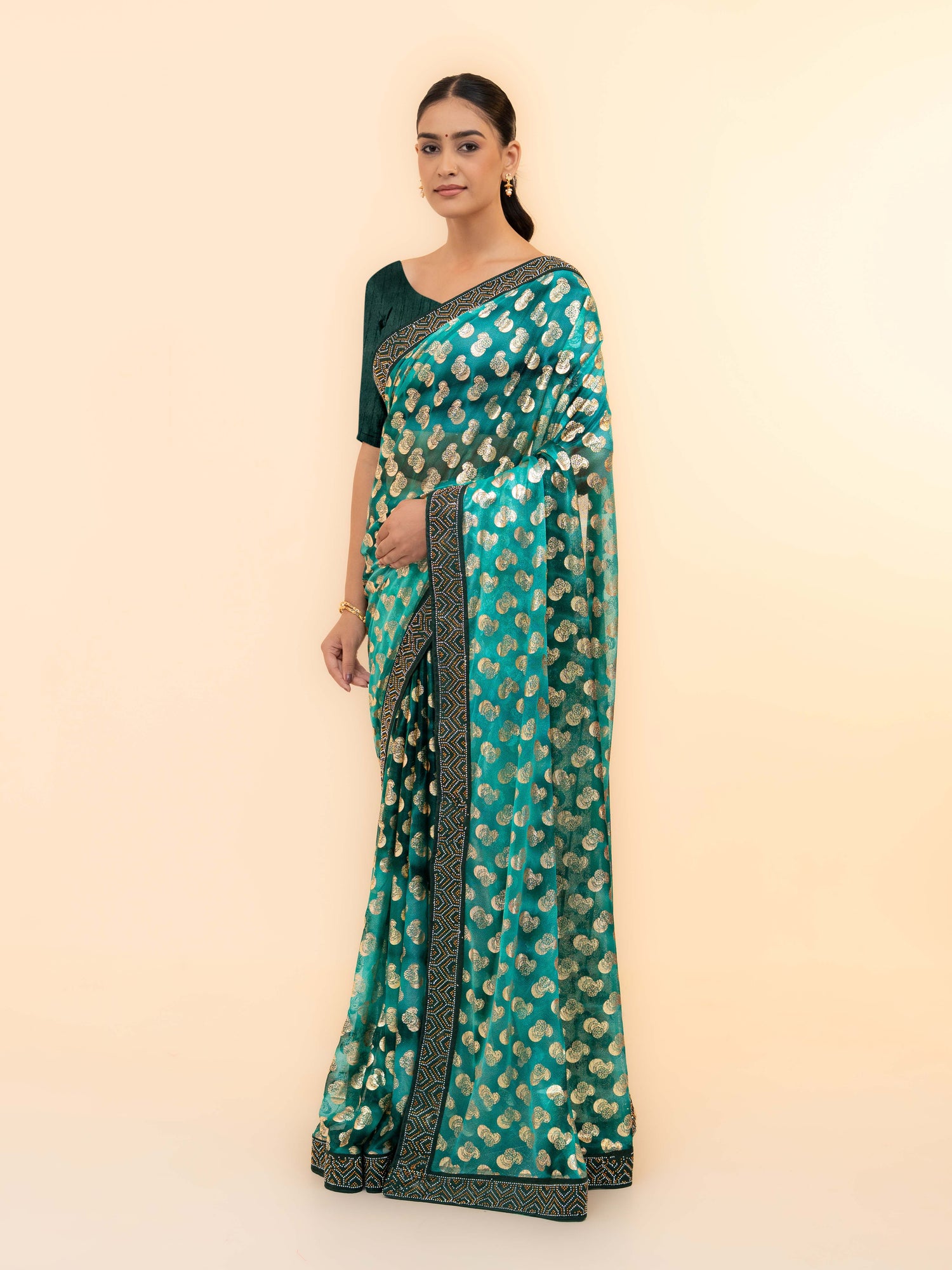 Teal Green Lycra Saree