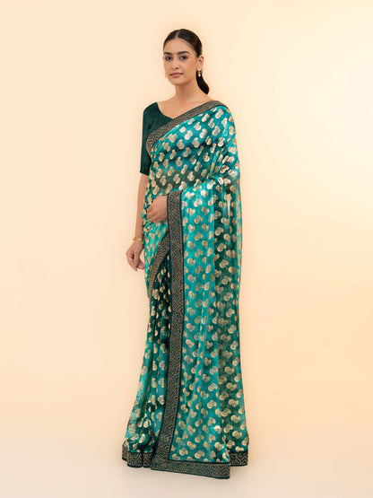 Teal Green Lycra Saree