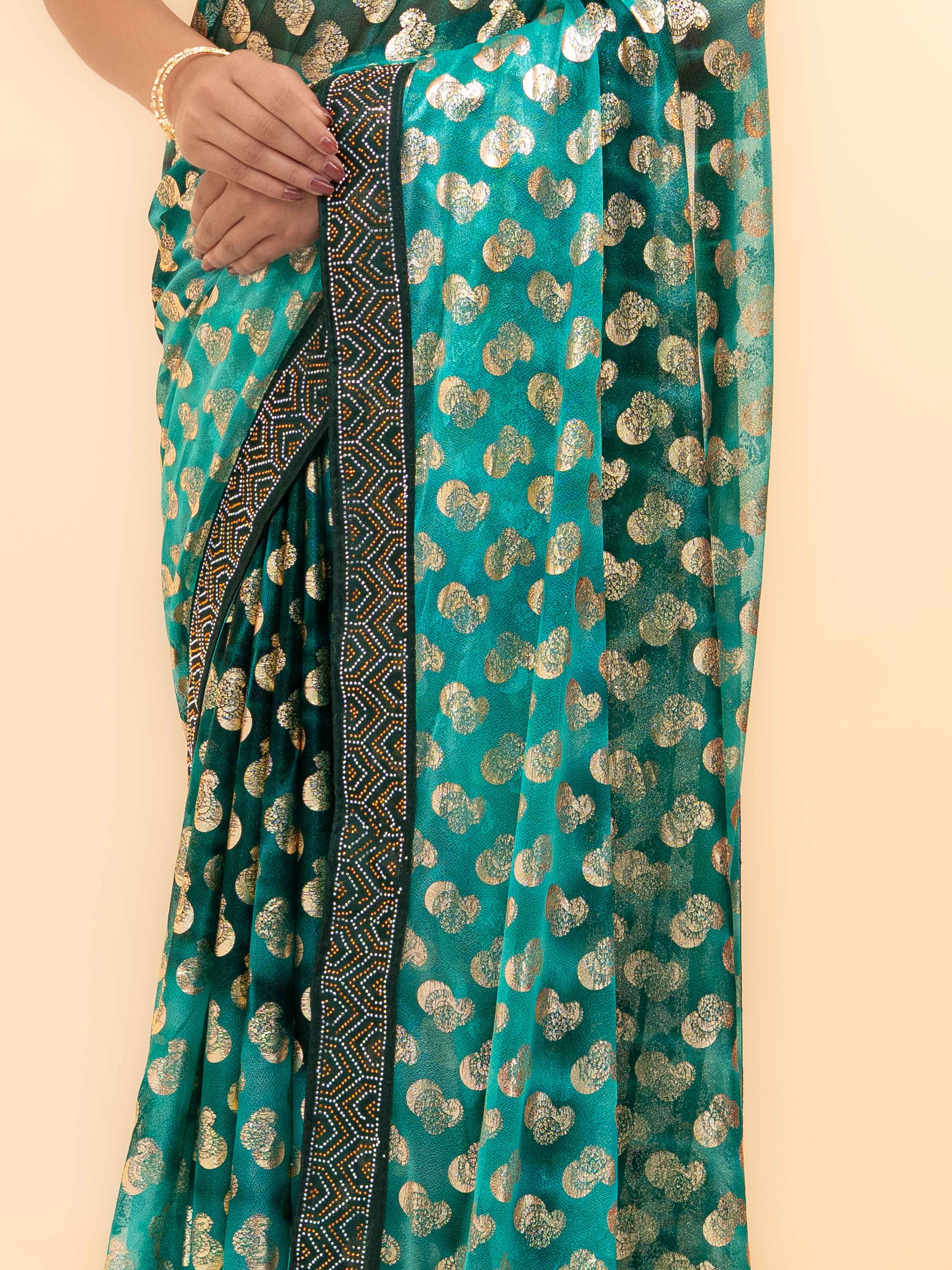 Teal Green Lycra Saree