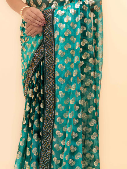 Teal Green Lycra Saree