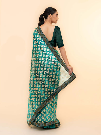Teal Green Lycra Saree