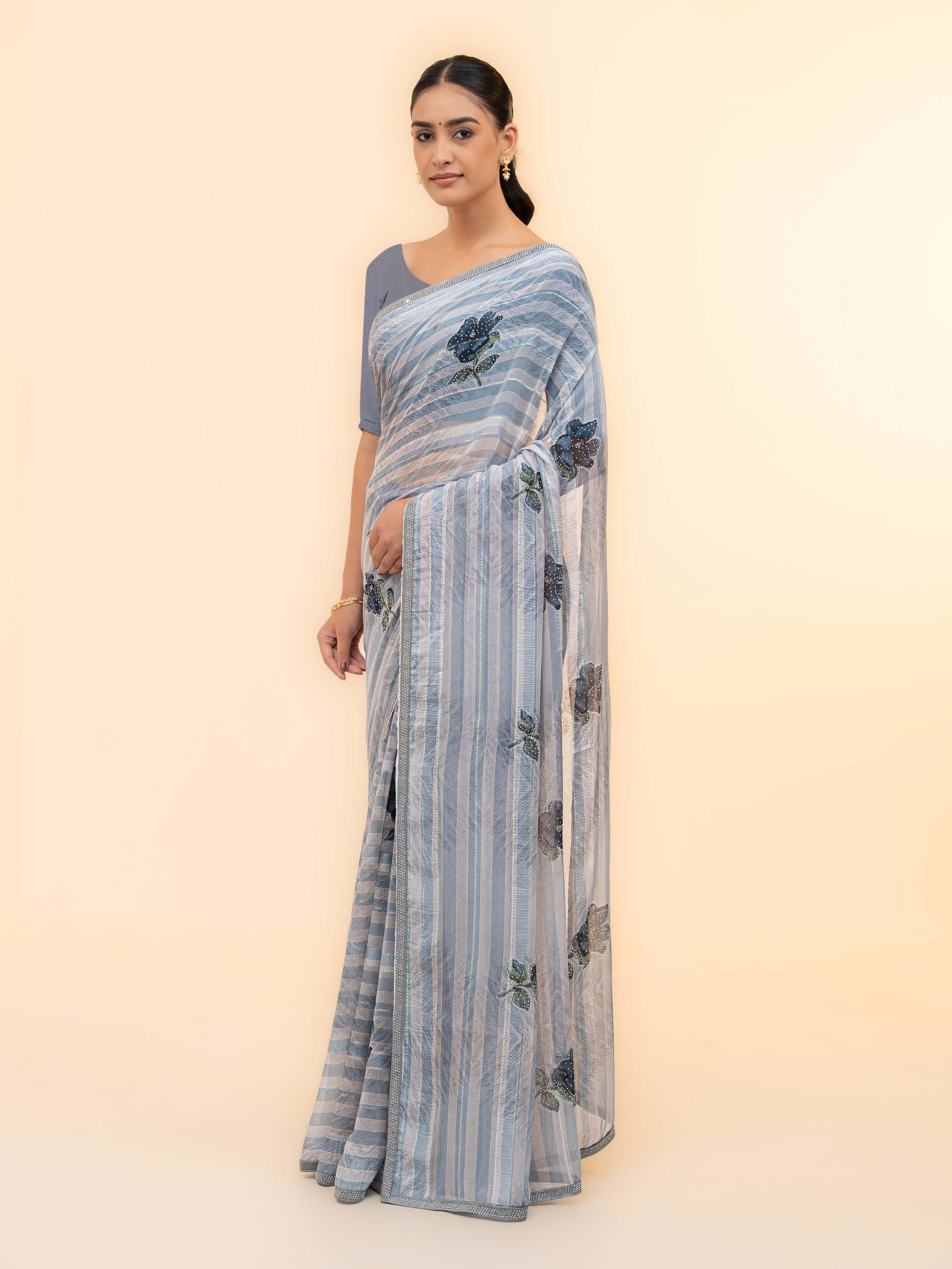 Grey Soft Georgette Saree