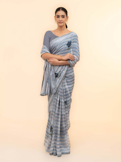 Grey Soft Georgette Saree