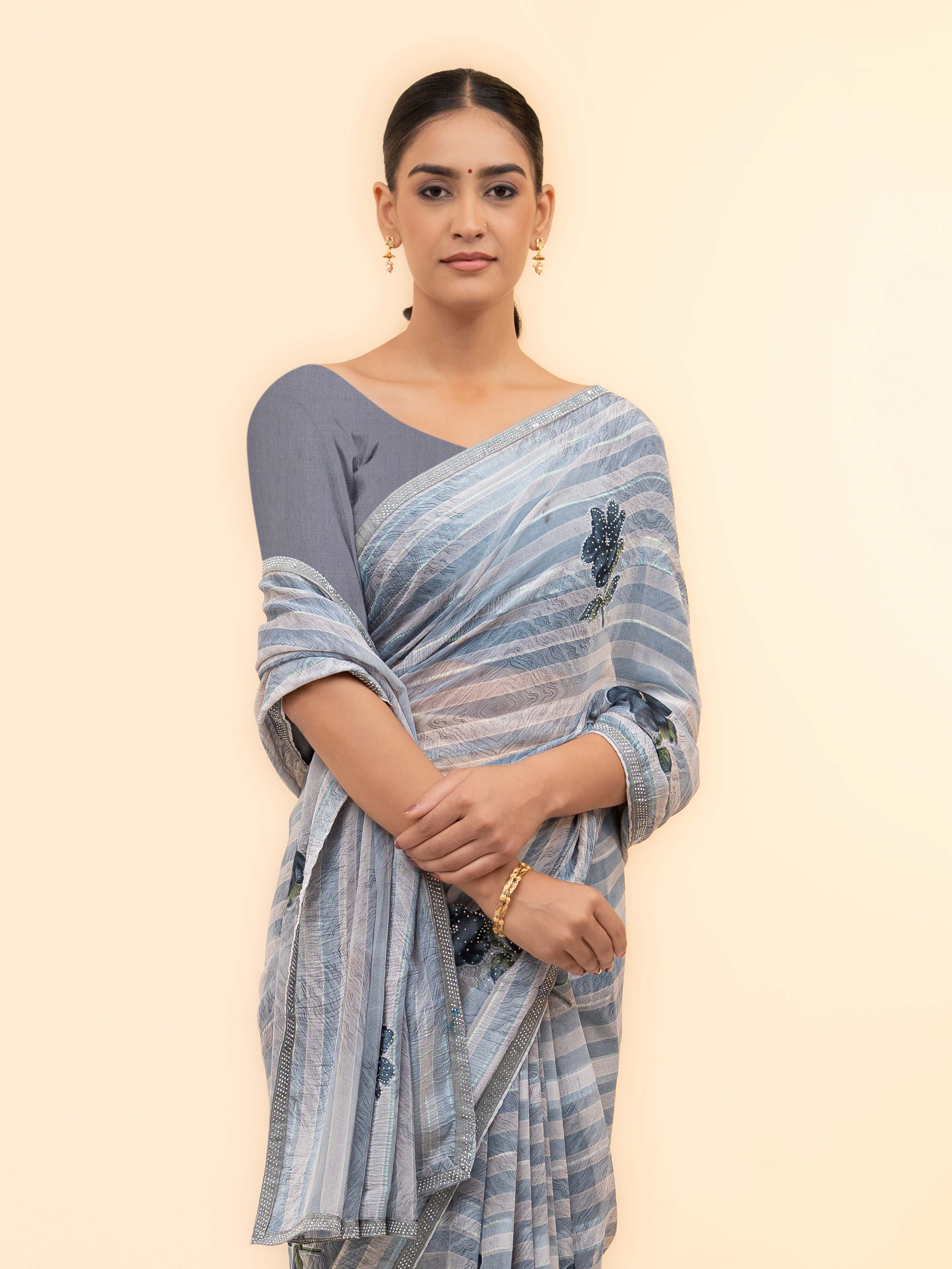 Grey Soft Georgette Saree