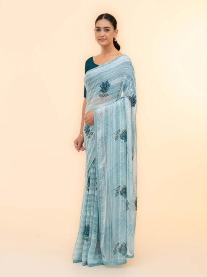 Sky Blue Soft Georgette Saree