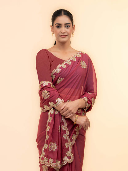 Rust Georgette Saree