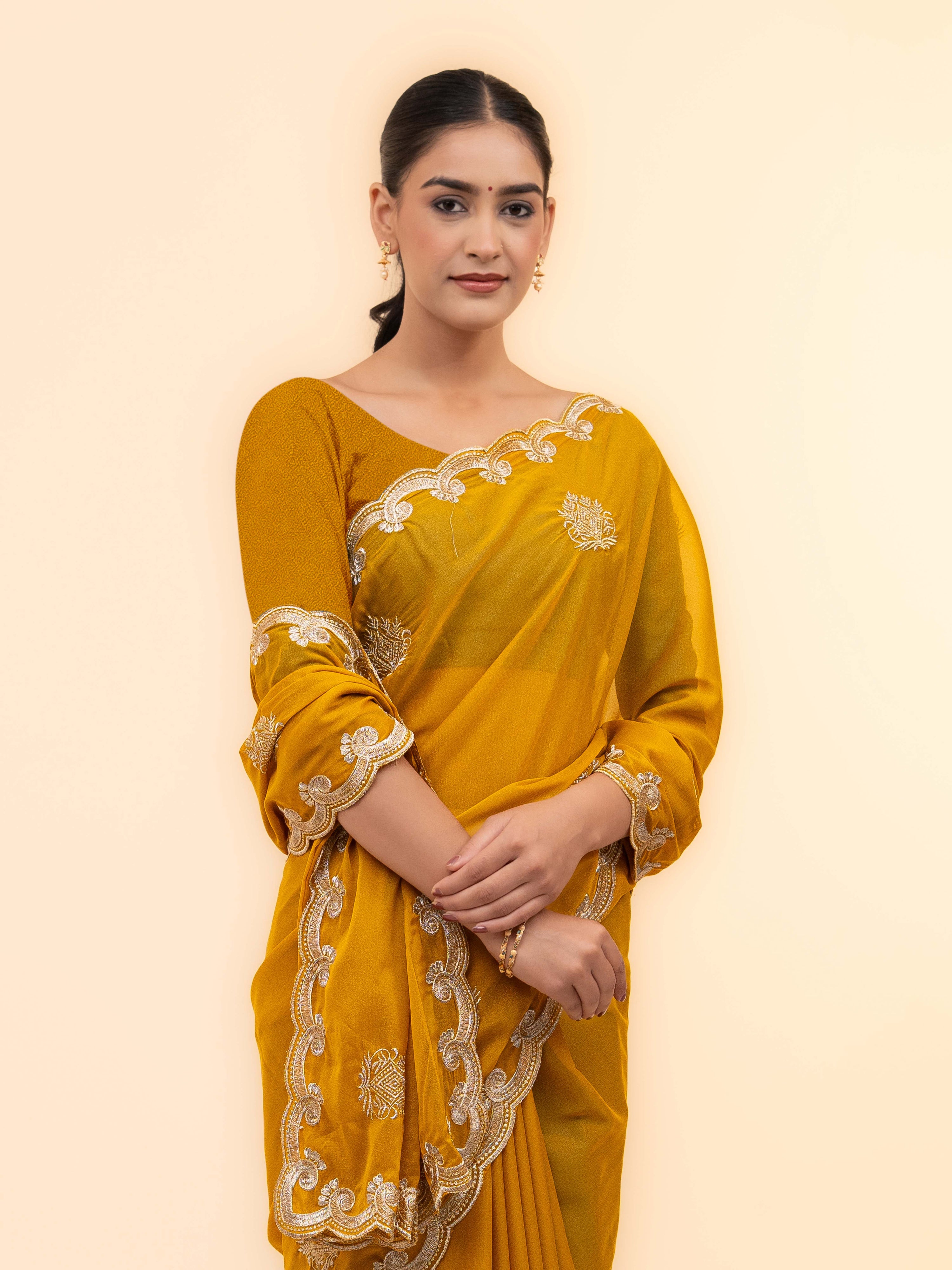 Yellow Georgette Saree