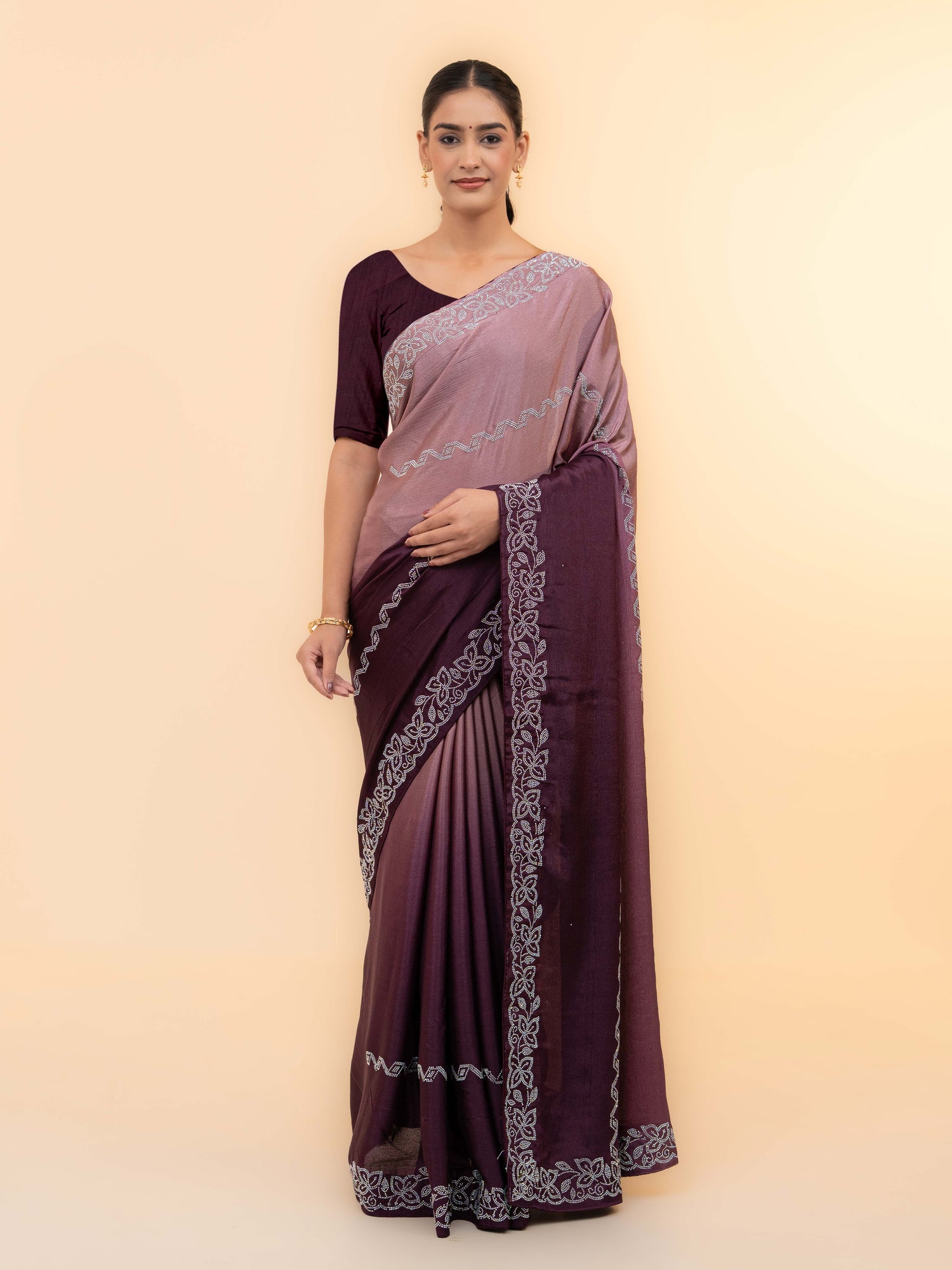 Brown &amp; Coffee Minakari Silk Saree