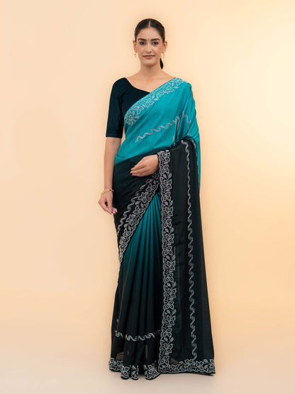 Blue &amp; Black Minakari Silk Saree