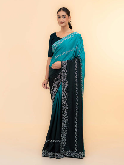 Blue &amp; Black Minakari Silk Saree