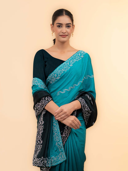Blue &amp; Black Minakari Silk Saree