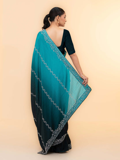 Blue &amp; Black Minakari Silk Saree
