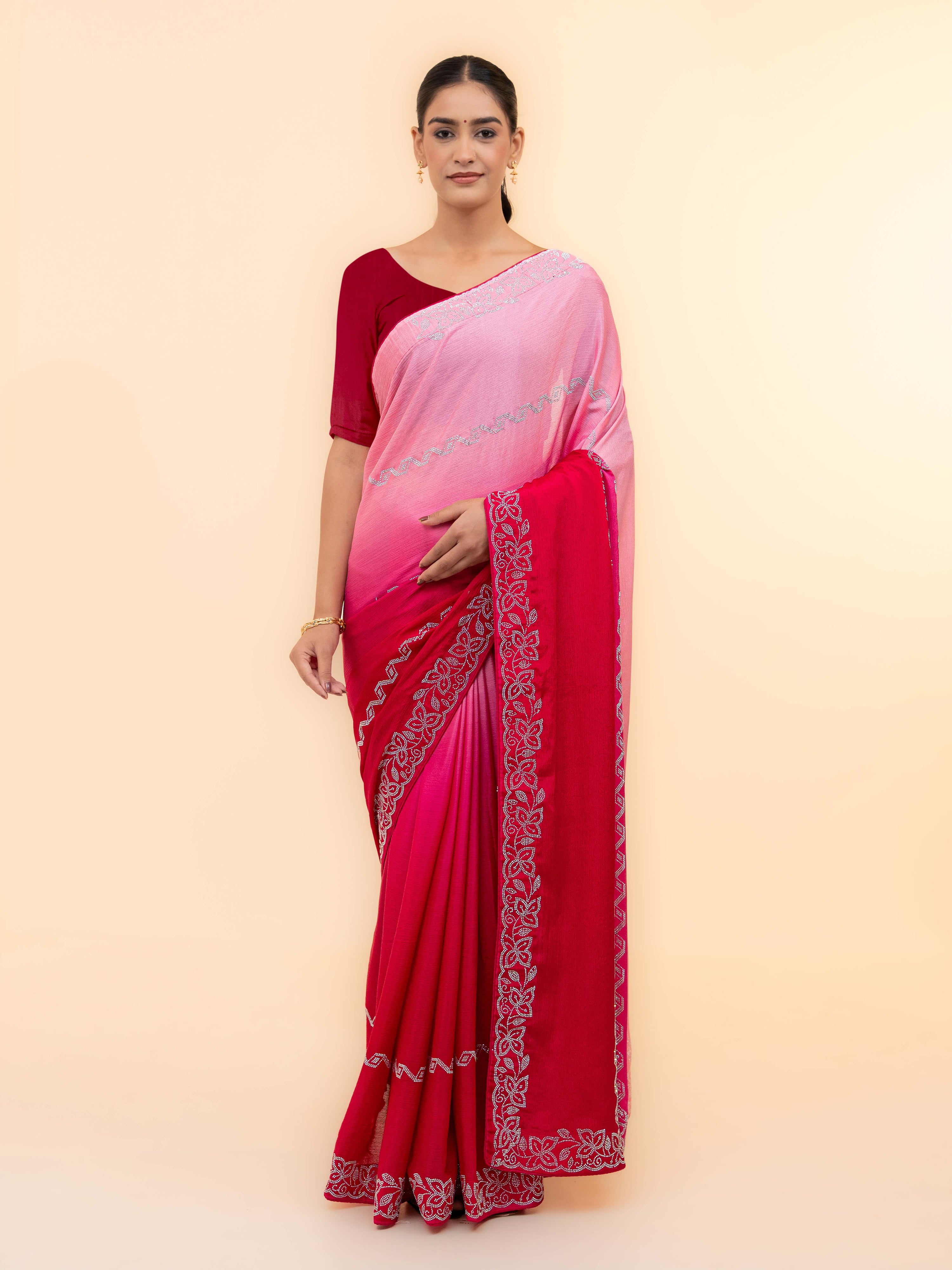 Pink &amp; Rani Pink  Minakari Silk Saree