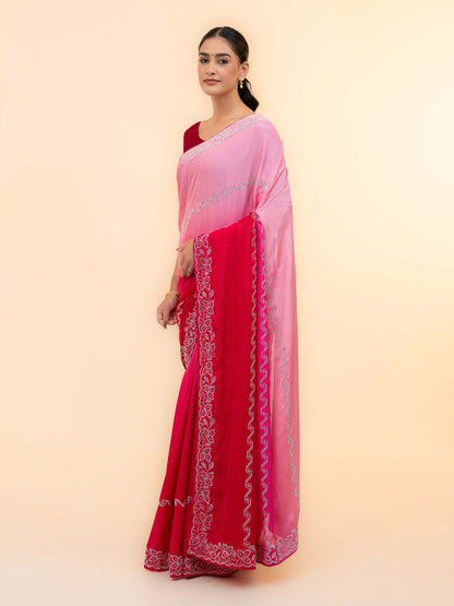 Pink &amp; Rani Pink  Minakari Silk Saree