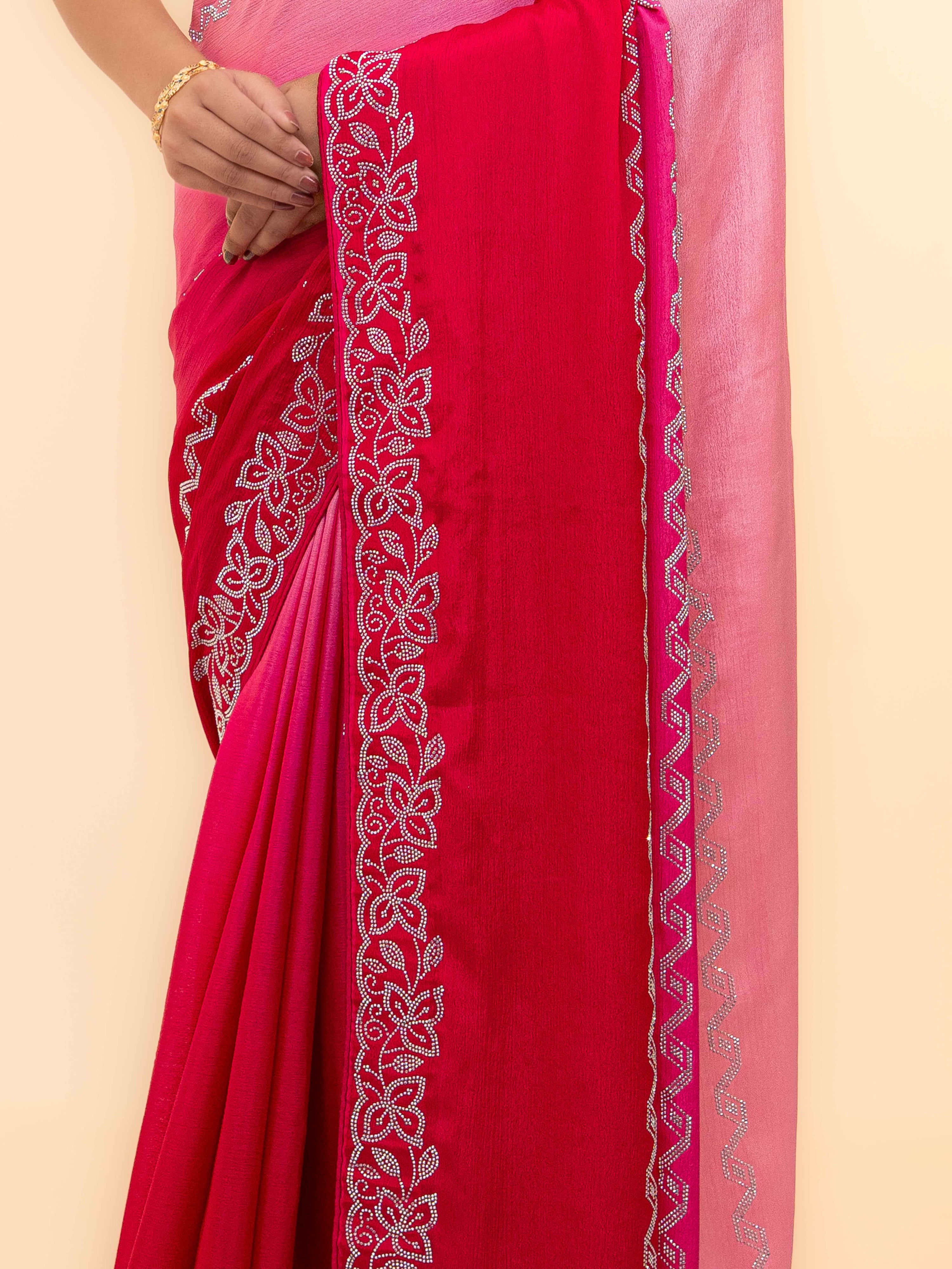 Pink &amp; Rani Pink  Minakari Silk Saree