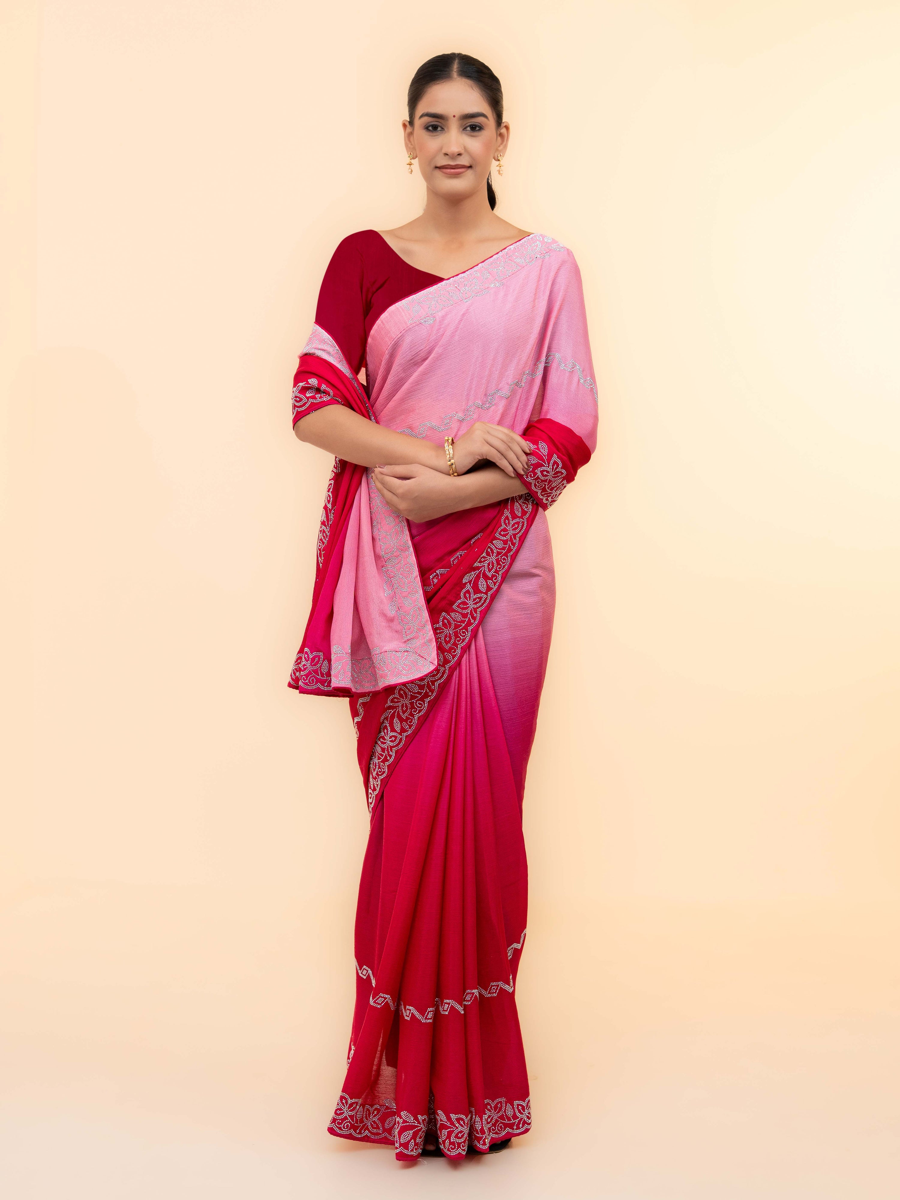 Pink &amp; Rani Pink  Minakari Silk Saree