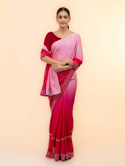 Pink &amp; Rani Pink  Minakari Silk Saree