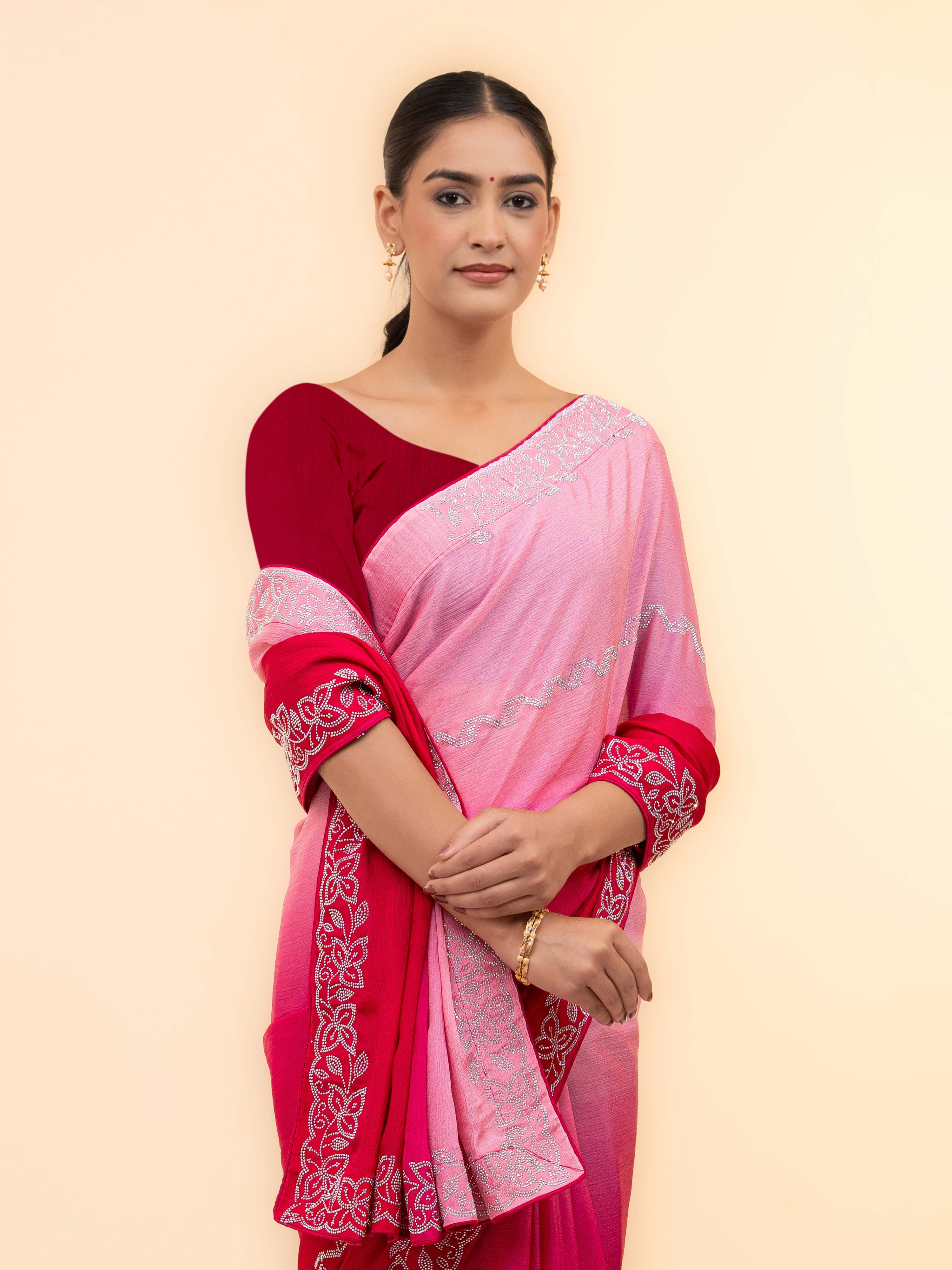 Pink &amp; Rani Pink  Minakari Silk Saree