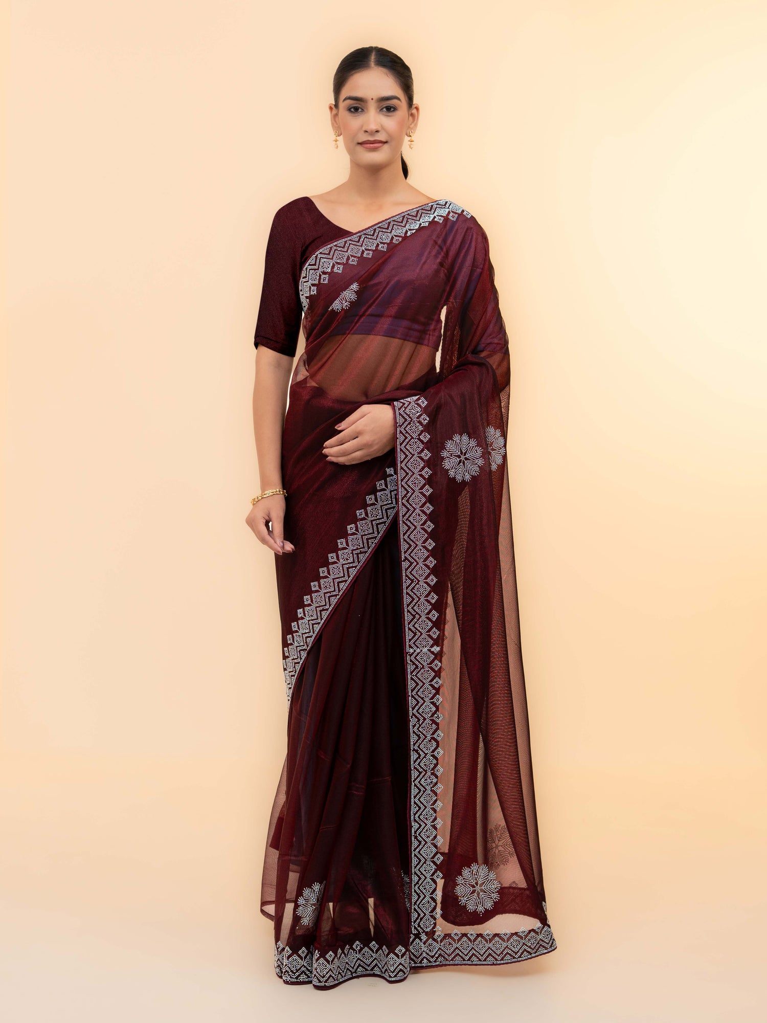 Burgundy Soft Net Saree