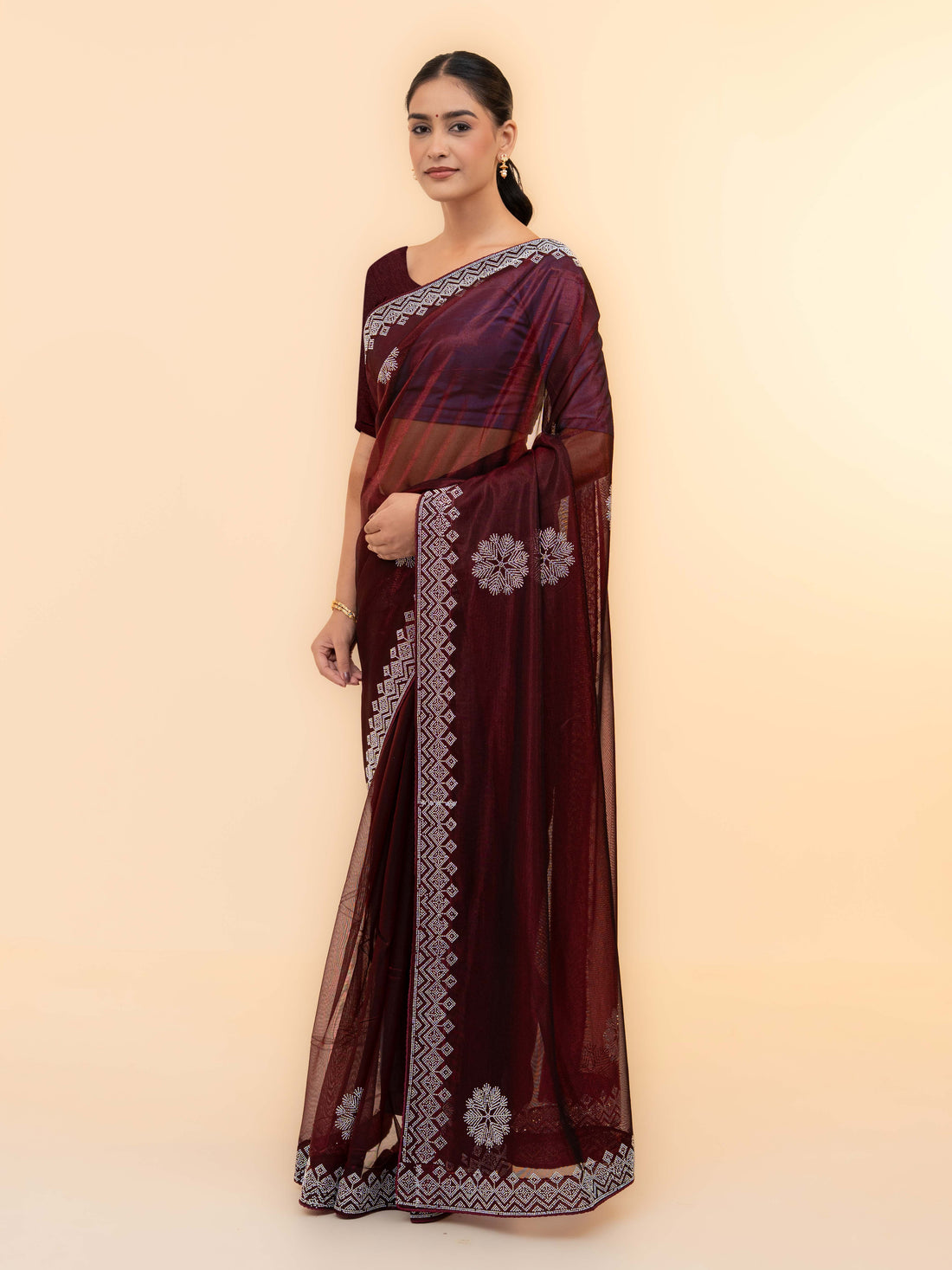 Burgundy Soft Net Saree