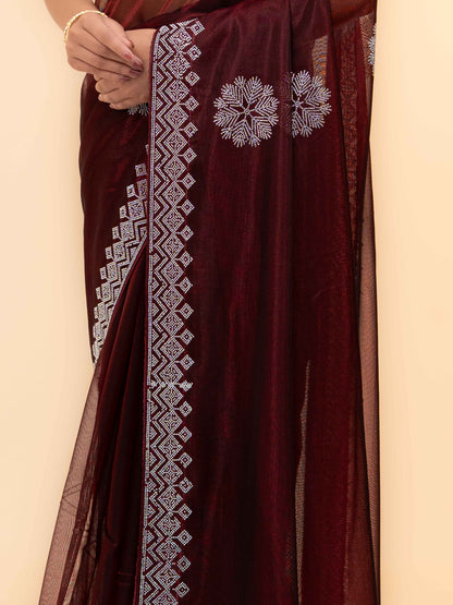 Burgundy Soft Net Saree