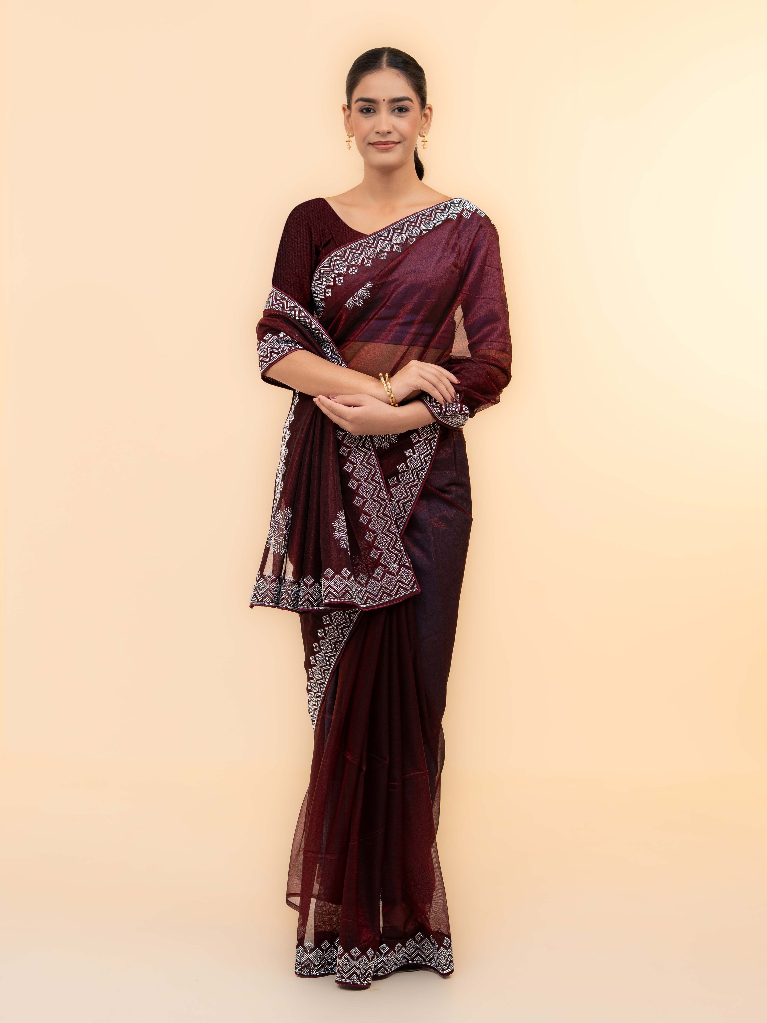Burgundy Soft Net Saree