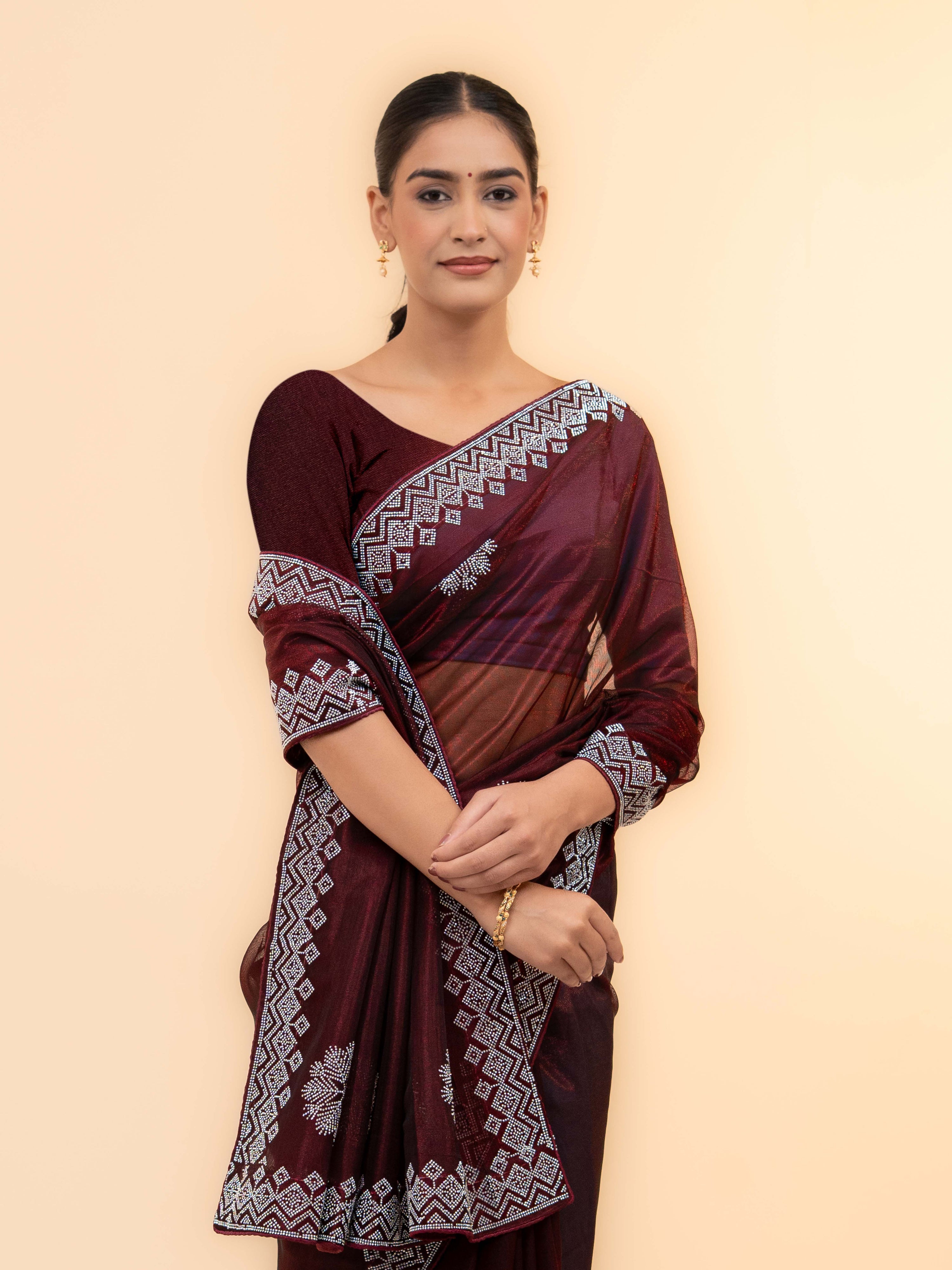Burgundy Soft Net Saree
