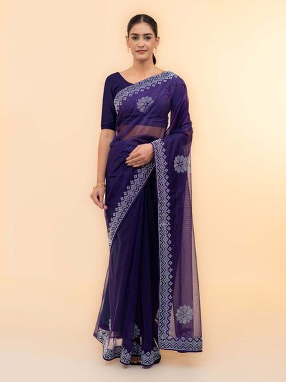 Purple Soft Net Saree
