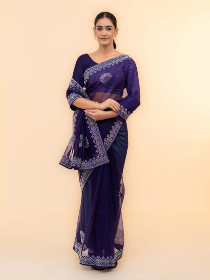 Purple Soft Net Saree
