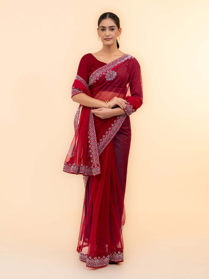Rani Pink Soft Net Saree
