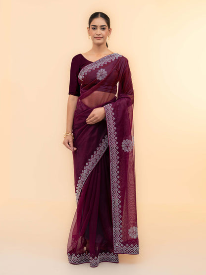Maroon Soft Net Saree